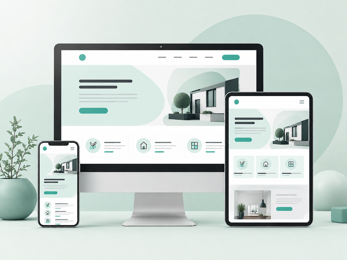 Illustration d’un site vitrine adapté à l’ordinateur, la tablette et au smartphone